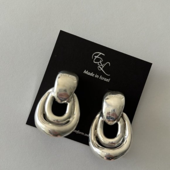 E&L Israel Sterling Silver Statement Double Link Earrings 2in long - Picture 6 of 12